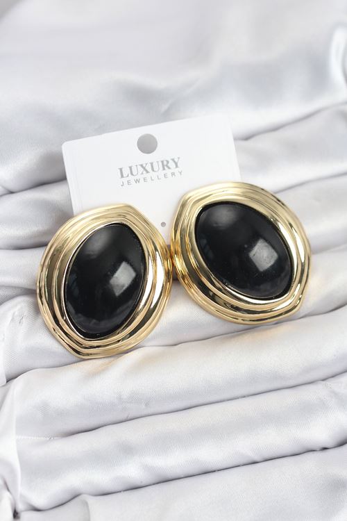 YRTCL Pirinç Siyah Badem Model Vintage Gold Kadın Küpe