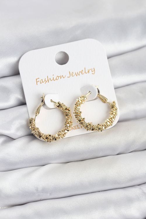 YRTCL Pirinç Gold Renk Küçük Tırtıklı Halka Model Kadın Küpe