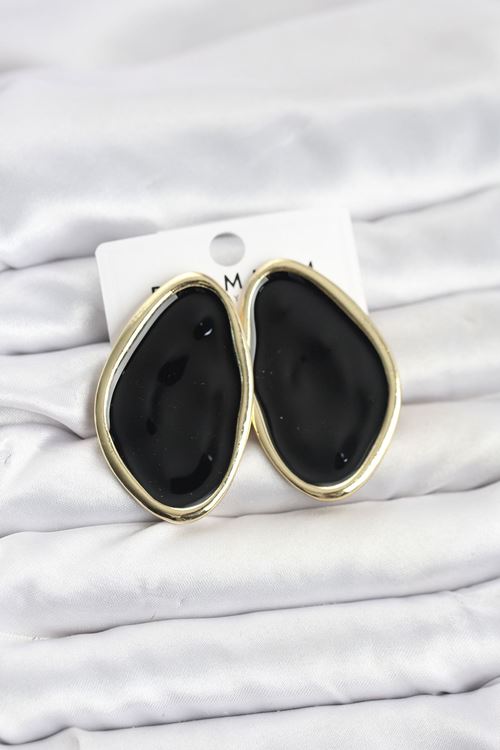 YRTCL Pirinç Siyah Mineli Damla Model Vintage Plaka Kadın Küpe