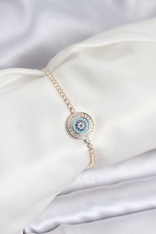 YRTCL Gold Renk Nazar Model Zirkon Taşlı Asansörlü Su Yolu Bileklik