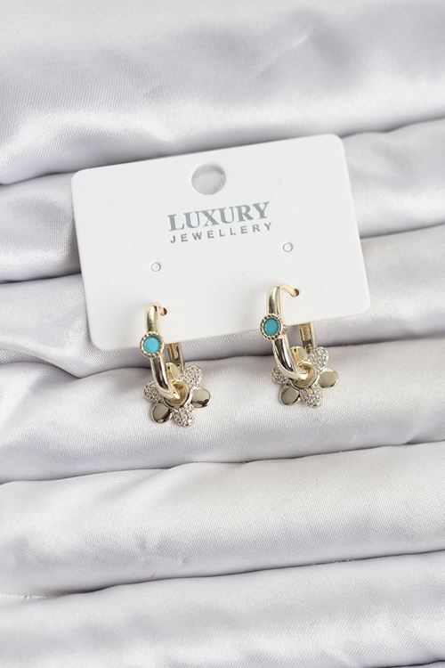 YRTCL Mavi Taş Detaylı Pirinç Gold Renk Kadın Göçmen Küpesi