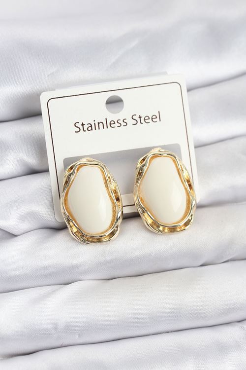 YRTCL Beyaz Damla Model Pirinç Vintage Kadın Küpe