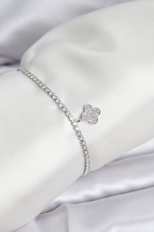 YRTCL Yonca Model Zirkon Taşlı Gümüş Renk Asansörlü Su Yolu Bileklik