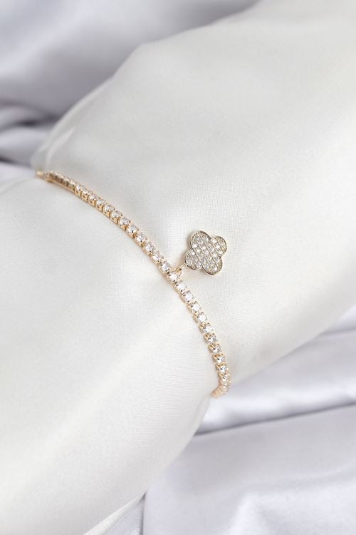 YRTCL Yonca Model Zirkon Taşlı Gold Renk Asansörlü Su Yolu Bileklik