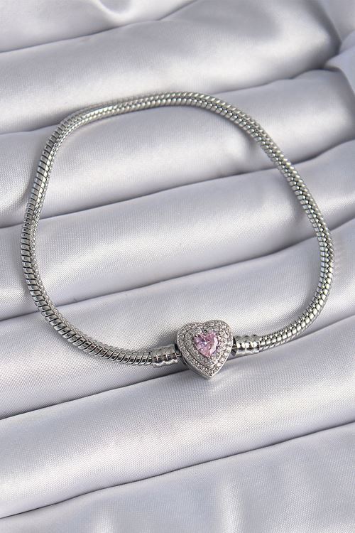 YRTCL Pirinç Zirkon Taşlı Kalp Figür Charm Model Kadın Bileklik