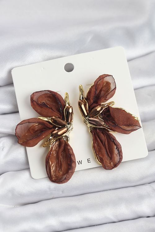 YRTCL Lotus Model Kahverengi Renk Tüllü Kadın Küpe