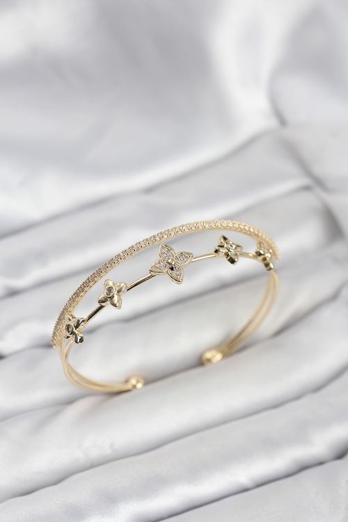 YRTCL Pirinç Gold Renk Çiçek Model Kadın Bileklik