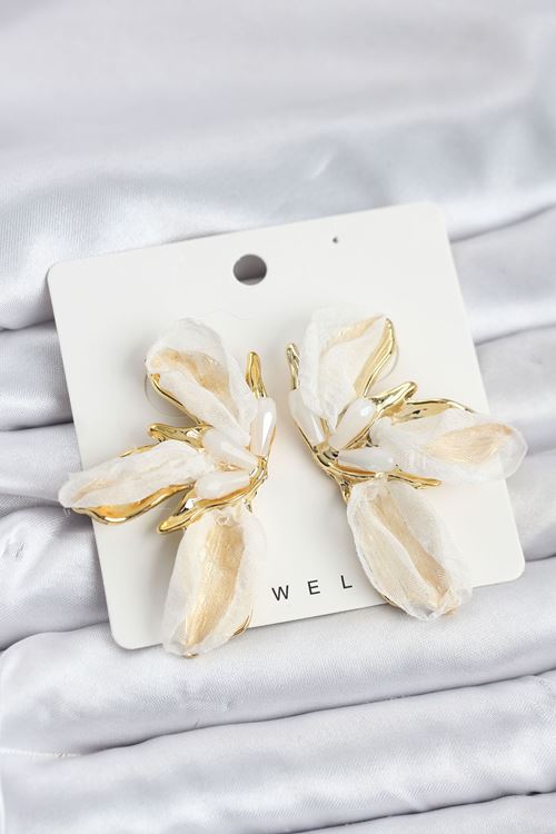 YRTCL Lotus Model Beyaz Renk Tüllü Kadın Küpe