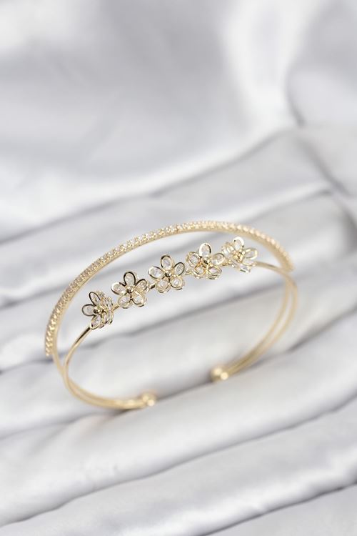 YRTCL Çiçek Model Pirinç Gold Renk Kadın Bileklik