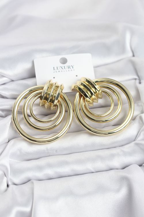 YRTCL Pirinç Gold Renk Halka Model Vintage Kadın Küpe
