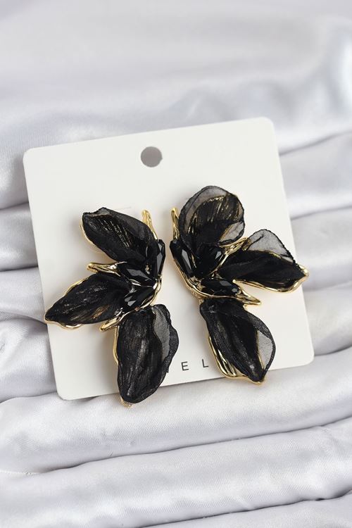 YRTCL Lotus Model Siyah Renk Tüllü Kadın Küpe