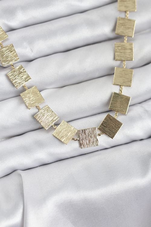 YRTCL Kare Plaka Model Gold Renk Kadın Kolye