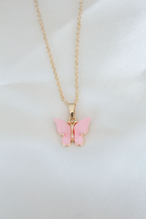 YRTCL Gold Kaplama Pembe Sedefli Kelebek Kolye