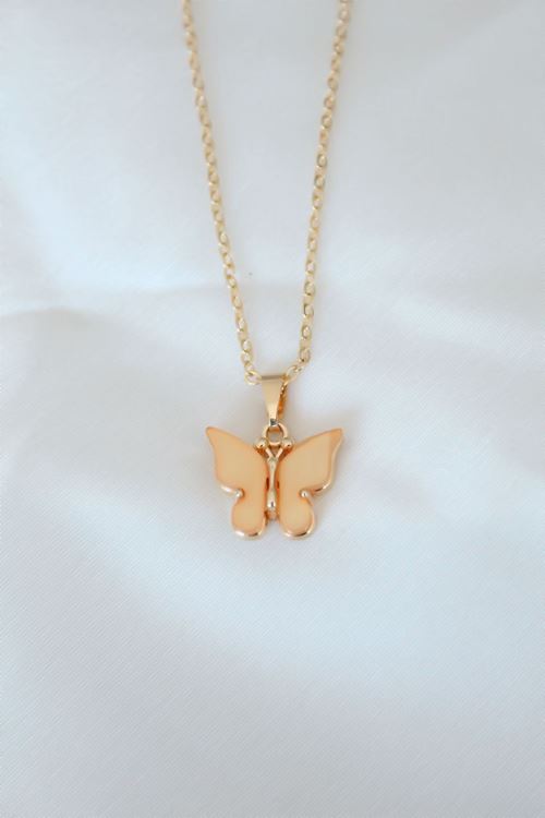 YRTCL Gold Kaplama Sarı Renk Sedefli Kelebek Kolye