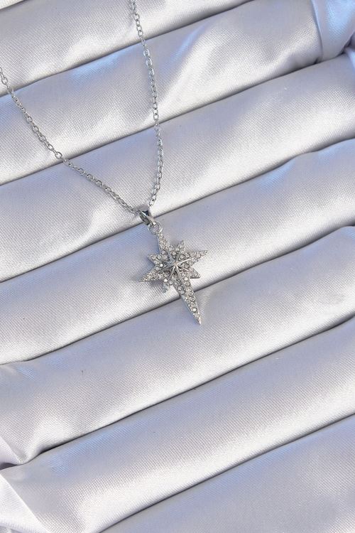 YRTCL 316L Çelik Gümüş Renk Zirkon Taşlı Kutup Yıldızı Model Kolye