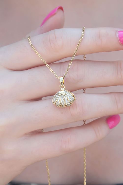 YRTCL 316L Çelik Gold Renk Açılır Midye Model Kadın Kolye