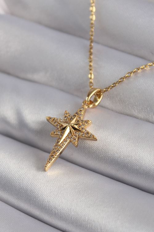 YRTCL 316L Çelik Gold Renk Zirkon Taşlı Kutup Yıldızı Model Kadın Kolye