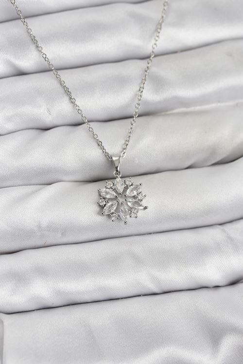 YRTCL 316L Çelik Zincir Gümüş Renk Lotus Model Zirkon Taşlı Kadın Kolye