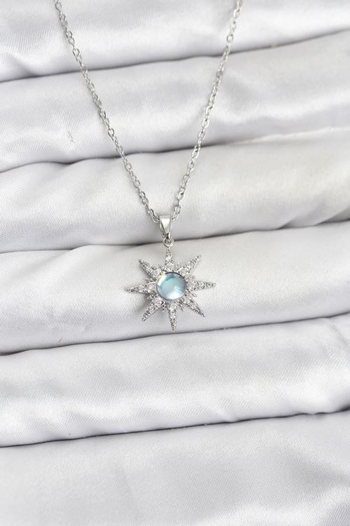 YRTCL 316L Çelik Zincir Gümüş Renk Kutup Yıldızı Model Zirkon Taşlı Kadın Kolye