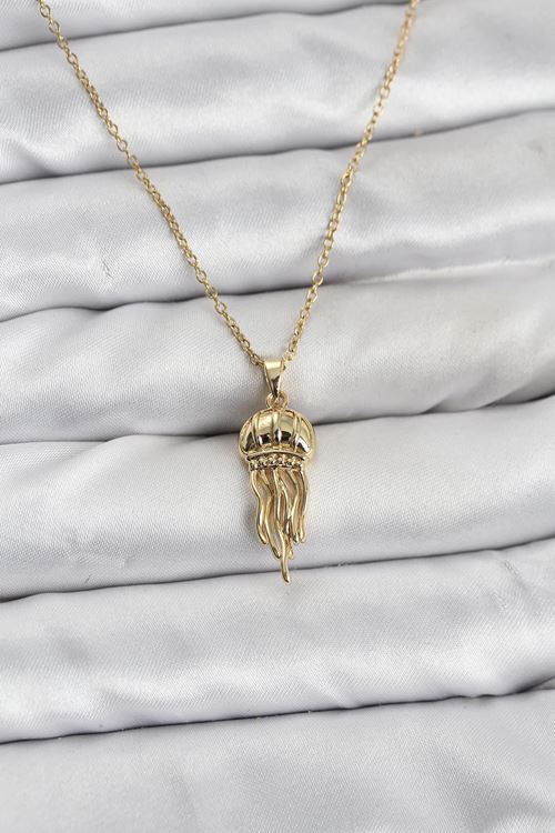 YRTCL 316L Çelik Zincir Gold Renk Deniz Anası Model Zirkon Taşlı Kadın Kolye