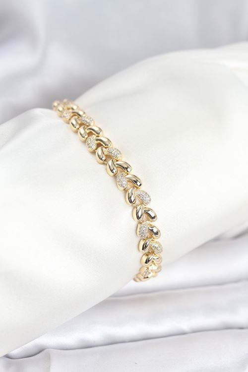 YRTCL Pirinç Gold Renk VIP Seri Sarmal Damla Model Zirkon Taşlı Kadın Bileklik