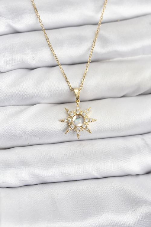 YRTCL 316L Çelik Zincir Gold Renk Kutup Yıldızı Model Zirkon Taşlı Kadın Kolye