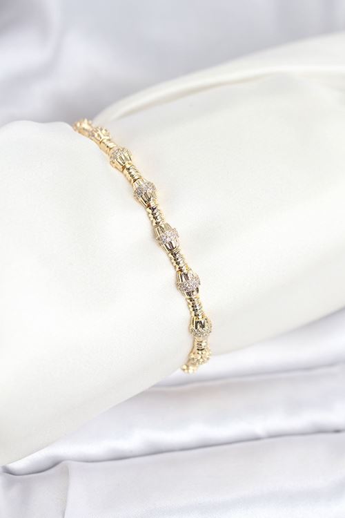 YRTCL Pirinç Gold Renk VIP Seri Punta Model Zirkon Taşlı Kadın Bileklik