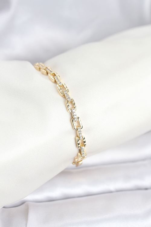 YRTCL Pirinç Gold Renk VIP Seri Zincir Model Zirkon Taşlı Kadın Bileklik
