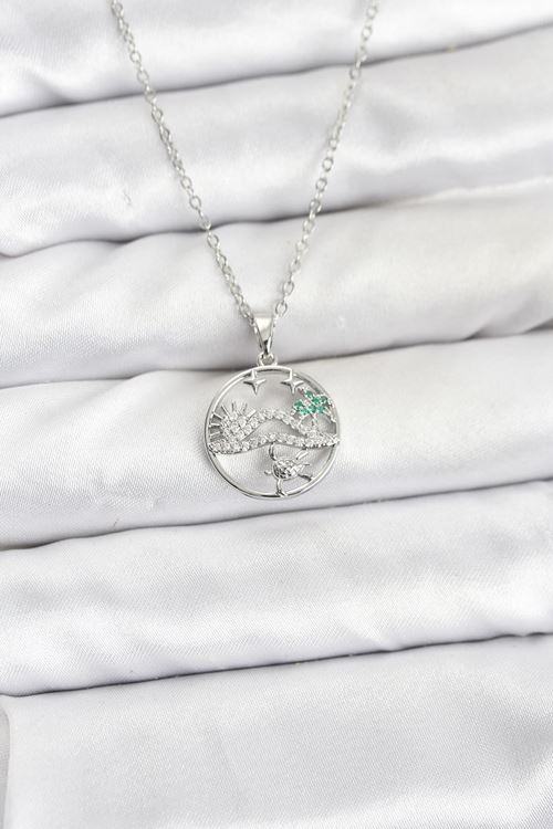 YRTCL 316L Çelik Zincir Gümüş Renk Şans Kolyesi Model Zirkon Taşlı Kadın Kolye