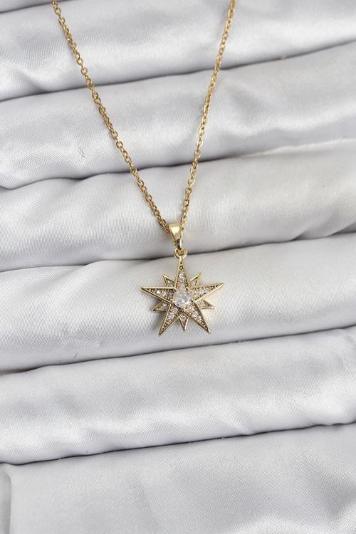 YRTCL 316L Çelik Zincir Gold Renk Yıldız Model Zirkon Taşlı Kadın Kolye