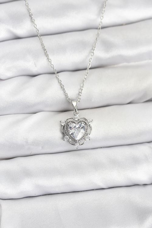 YRTCL 316L Çelik Zincir Gümüş Renk Kalp Model Zirkon Taşlı Kadın Kolye