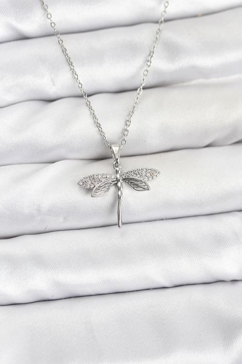 YRTCL 316L Çelik Zincir Gümüş Renk Yusufçuk Model Zirkon Taşlı Kadın Kolye