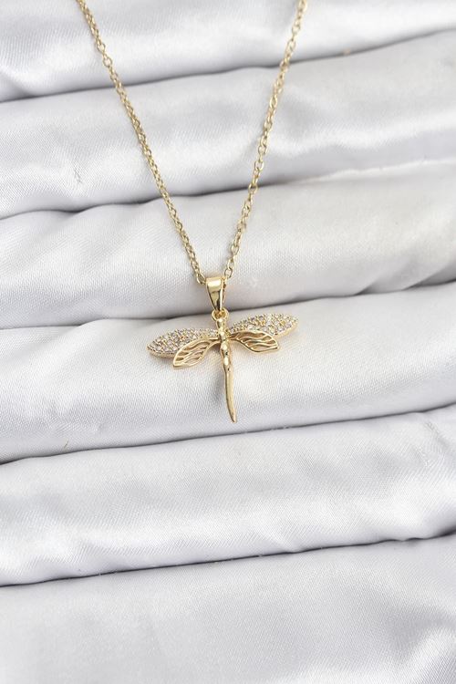 YRTCL 316L Çelik Zincir Gold Renk Yusufçuk Model Zirkon Taşlı Kadın Kolye