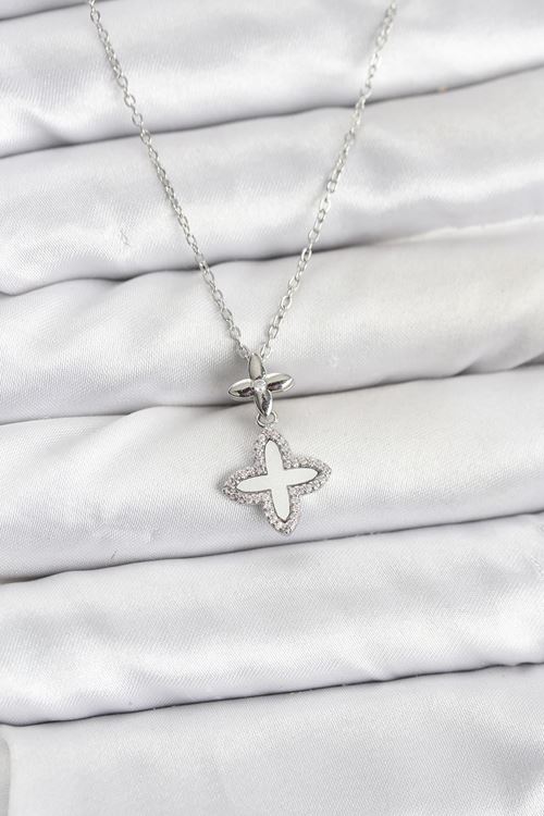 YRTCL 316L Çelik Zincir Gümüş Renk 4 Yapraklı Yonca Model Zirkon Taşlı Kadın Kolye