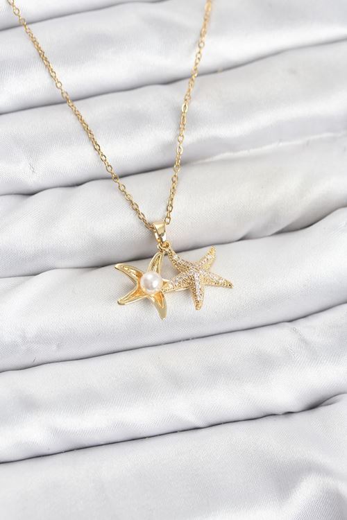 YRTCL 316L Çelik Zincir Gold Renk Deniz Yıldızı Model Zirkon Taşlı Kadın Kolye