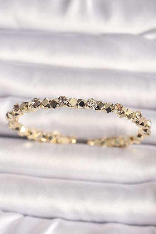 YRTCL Pirinç Gold Renk Zirkon Taşlı Küp Dorika Model Kadın Bileklik