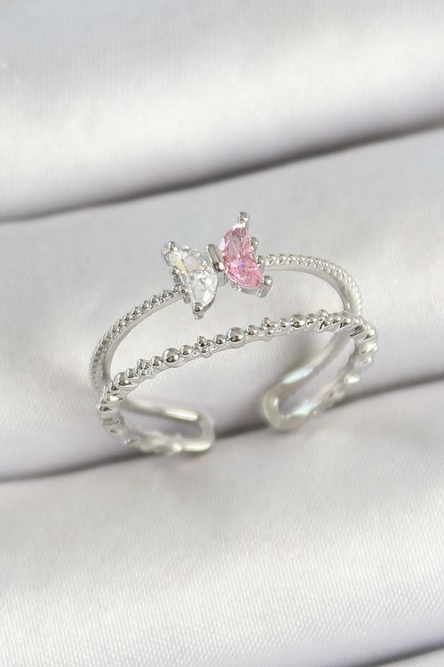 YRTCL Pirinç Kelebek Figürlü Zirkon Taşlı Gümüş Renk Ayarlanabilir Kadın Yüzük