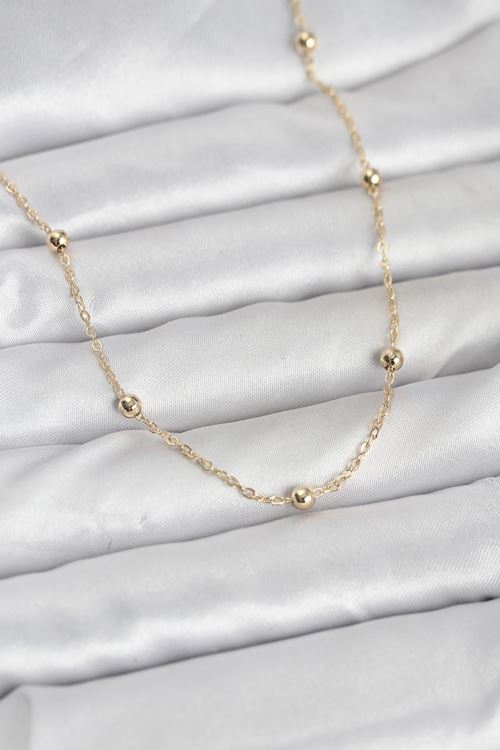 YRTCL CM 14K Gold Renk Pirinç Top Zincirli 60 cm Kadın Kolye