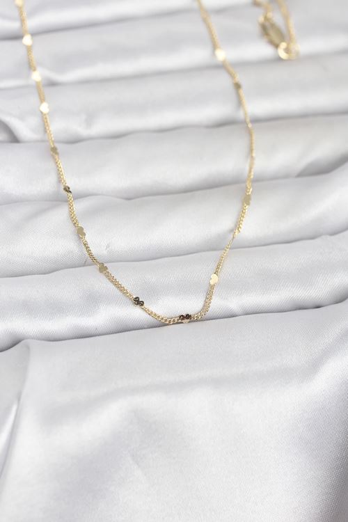 YRTCL CM 14K Gold Renk Ezme Kalp Detaylı 60 cm Zincir Kadın Kolye