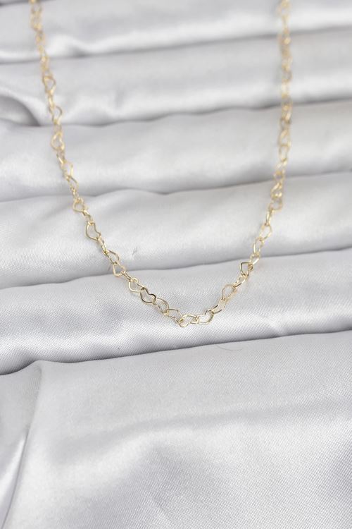 YRTCL CM 14K Gold Renk Kalp Zincirli 60 cm Kadın Kolye
