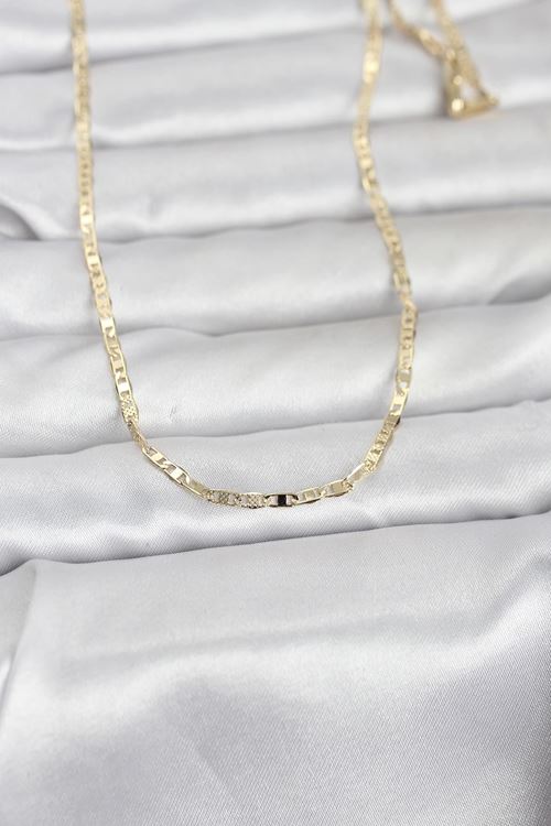 YRTCL CM 14K Gold Renk Lazerli Yassı Model Zincirli 60 cm Kadın Kolye