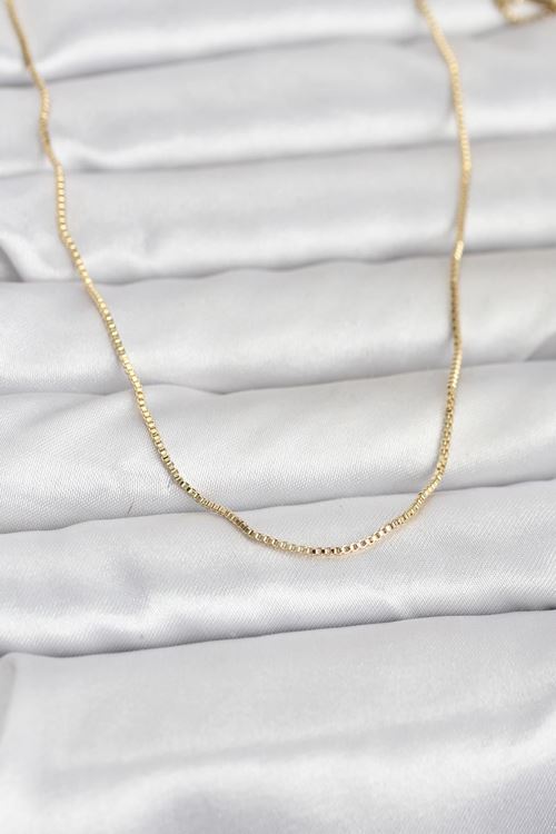 YRTCL CM 14K Gold Renk İnce Kare Zincirli Model 60 cm Kadın Kolye