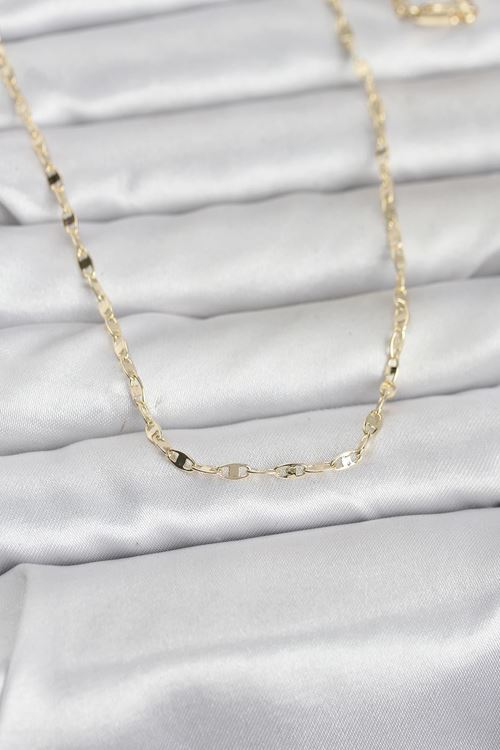 YRTCL CM 14K Gold Renk Yassı Gemici Zincir Model 60 cm Kadın Kolye