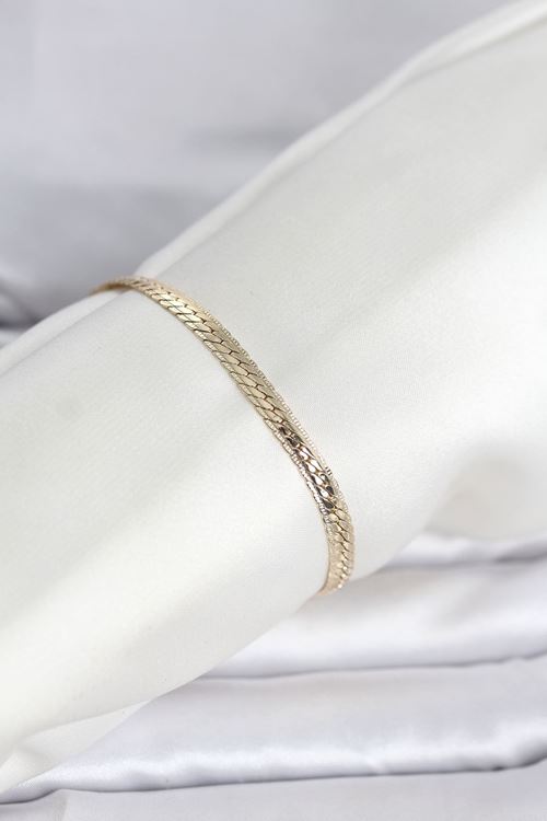 YRTCL CM 14K Gold Renk Lazerli Yassı Zincir Model Kadın Bileklik