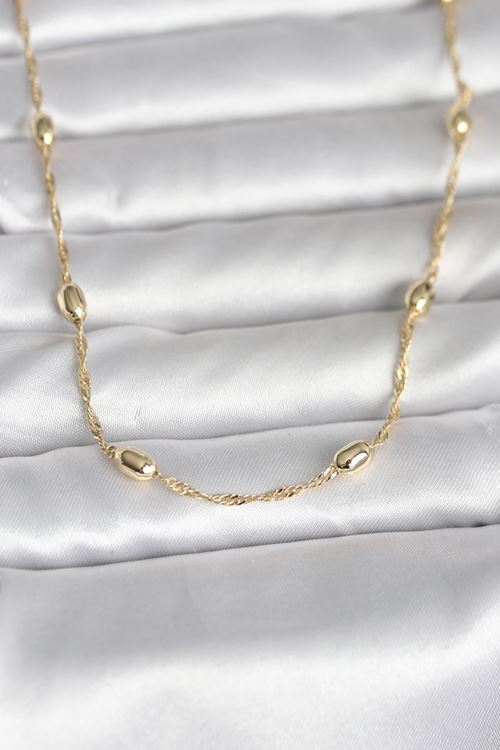 YRTCL CM 14K Gold Renk Burgu Zincirli Damla Topçuk Model 45 cm Kadın Kolye