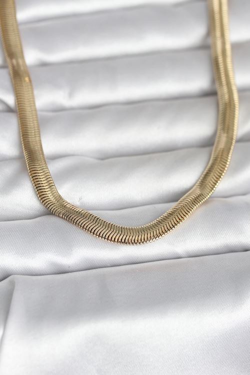 YRTCL CM 14K Gold Renk Kalın Yassı Yılan Zincir Model 45 cm Kadın Kolye