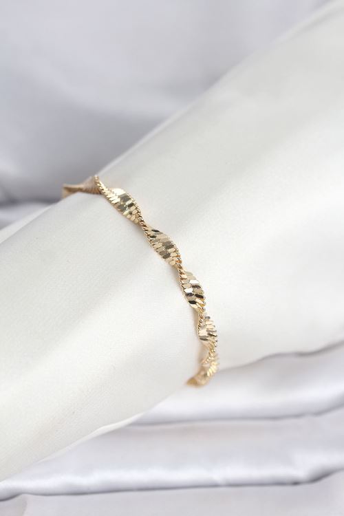 YRTCL CM 14K Gold Renk Zincir Kalın Yassı Ezme Burgu Model Kadın Bileklik