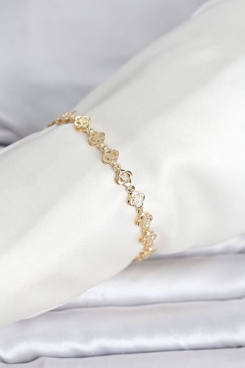YRTCL CM 14K Gold Renk Yonca Model Kadın Bileklik