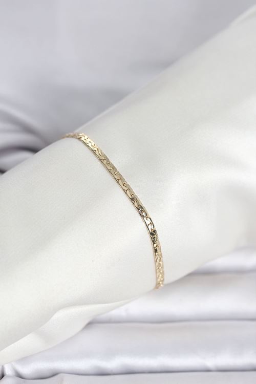 YRTCL CM 14K Gold Renk Yassı Ezme Zincir Model Kadın Bileklik