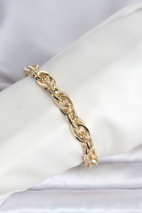 YRTCL CM 14K Gold Renk Kalın Burgu Zincirli Model Kadın Bileklik